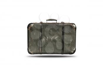 Travel Vintage Leather Suitcase With New York City Sign On It . Happy 4th of July Independence Day United States Of America 