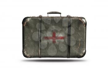 Travel Vintage Leather Suitcase With Flag Of England Isolated On White Background