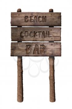 Summer Wooden Board Sign with Text, Beach Cocktail Bar Isolated On White Background