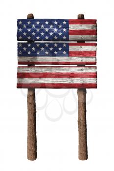 American Flag On Wooden Boards Sign Isolated On White Background 