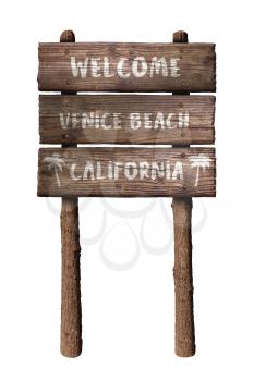 Welcome To Venice Beach Los Angeles California Wooden Board Sign Isolated On White Background 