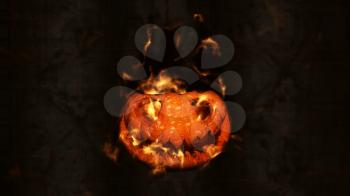 Halloween Pumpkin, Jack O’ Lantern Burning in Flames in a Haunted, Scary Ambient 