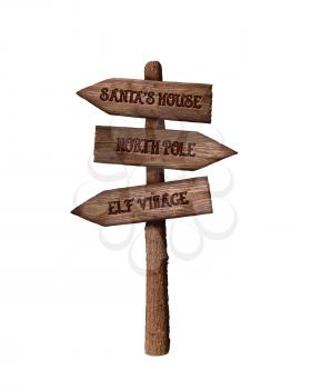 Arrow Sign Showing the Way to Santa's House and North Pole Isolated On White Background