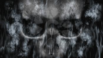 Happy Halloween. Human Skull With Smoke And Fire 3D Rendering