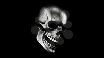 Human Skull On Black Background 3D Rendering. Halloween Concept