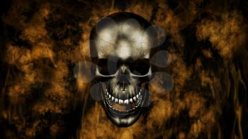 Happy Halloween. Human Skull With Smoke And Fire 3D Rendering