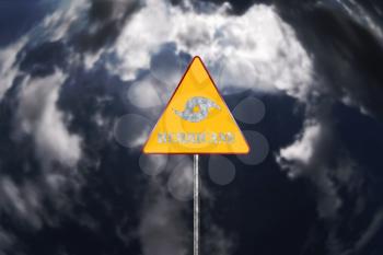 Hurricane Danger Sign and Storm In The Background 3D Rendering