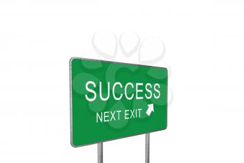 Success Next Exit Green Road Sign Isolated On White Background. Business Concept 3D Rendering