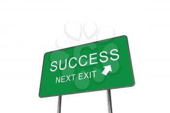 Success Next Exit Green Road Sign Isolated On White Background. Business Concept 3D Rendering