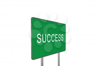 Success Green Road Sign Isolated On White Background. Business Concept 3D Rendering