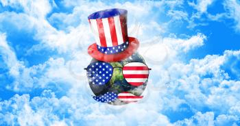 Planet Earth With Uncle Sam's Hat, Sunglasses and Mustaches. United States of America Flag. Independence Day Concept 3D illustration
