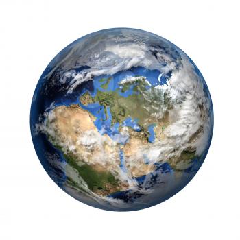 Isolated 3D image of planet Earth. View to Europe and Africa. Elements of this image furnished by NASA.