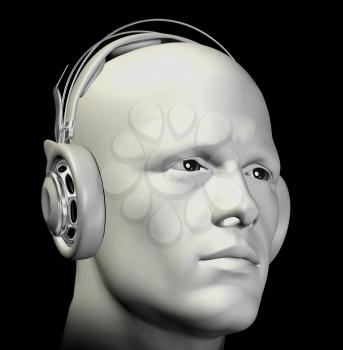 Man with headphones listening to music. 3d illustration.
