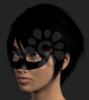 Woman wearing cat mask disguise 3d illustration.