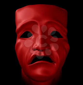 Figure with tragedy mask on black background. Digitally created 3d illustration.