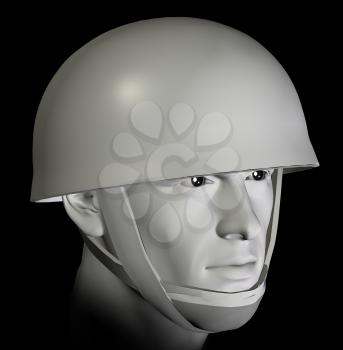 Soldier with helmet preparing for battle portrait on black background. 3d illustration.