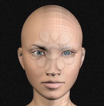 Female android figure wire frame futuristic 3d illustration.