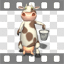 Bessie the cow walking with bucket of milk