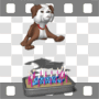 Birthday dog jumping by cake