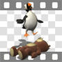 Puffin jumping on teddy bear
