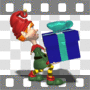 Elf trudging with heavy gift box