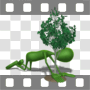 Green stick man planting tree