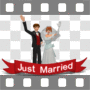 Just married couple waving