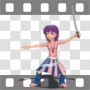 Asian anime teenage girl swinging sword