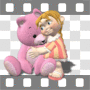 Girl hugging pink teddy bear