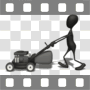 Side view of stick man with lawnmower