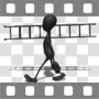 Side view of stick man walking with ladder