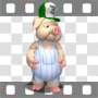 Farmer pig walking in overalls