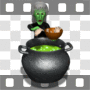 Witch mixing ingredients in cauldron