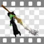 Witch holding onto rocketing broom