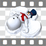 Snowman making snow angel