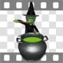 Witch sipping spoon from cauldron