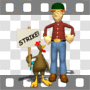 Farmer and rooster on strike