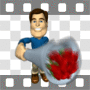 Man holding bouquet of red roses