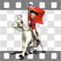 Red coat riding on horse with British flag