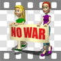 Women walking with no war banner