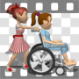 Candy striper pushing patient in wheelchair