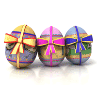 Three Easter eggs with bows and ribbons