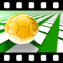 Golden soccer ball bouncing on grid
