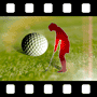 Golf ball and male and female silhouette