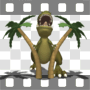 Roaring t-rex bending palm trees