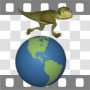 T-rex running atop world globe