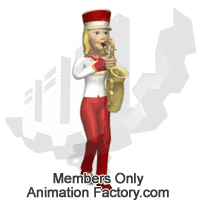 Woman in marching band playing saxophone