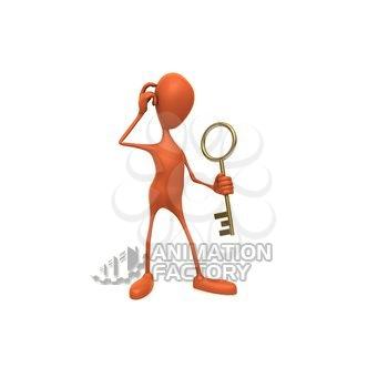 Stick man with question and key to puzzle