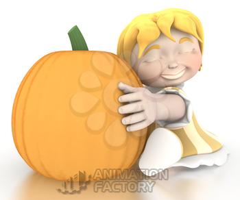 Girl hugging pumpkin