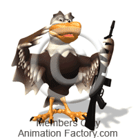 Bald eagle holding weapon and saluting